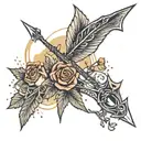 Bow and arrow, the arrow is the lightning from Ziggy stardust tattoo design idea