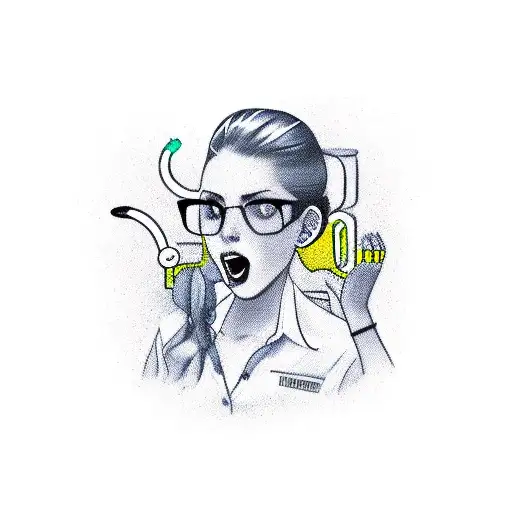 Aggressive girl psychiatrist with handcuffs tattoo design idea