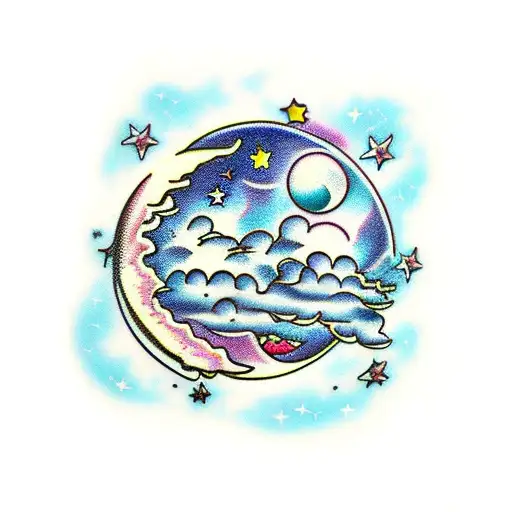 moon clouds stars tattoo design idea