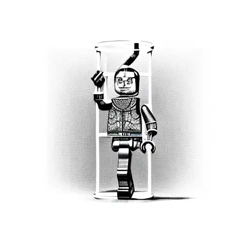 casual legoman standing in full lengthin the square cage tattoo design idea