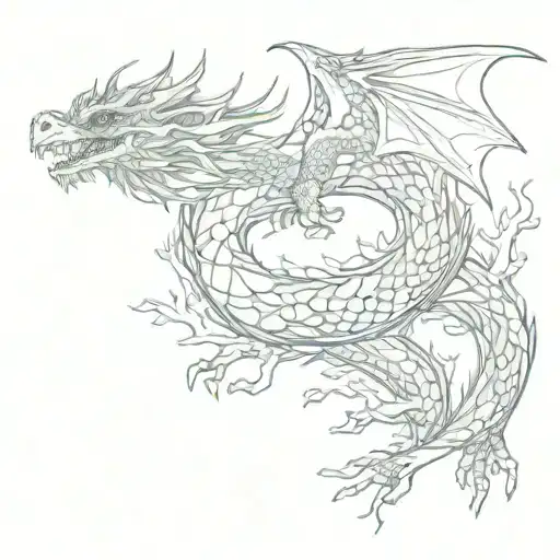 dragon curled around cedar tree intertwined tattoo design idea