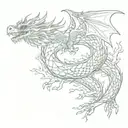 dragon curled around cedar tree intertwined tattoo design idea