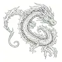 dragon curled around cedar tree intertwined tattoo design idea