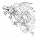 dragon curled around cedar tree intertwined tattoo design idea