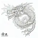 dragon curled around cedar tree intertwined tattoo design idea