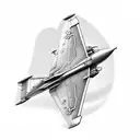 An engineer's blueprint of a fighter jet flying over a beach tattoo design idea