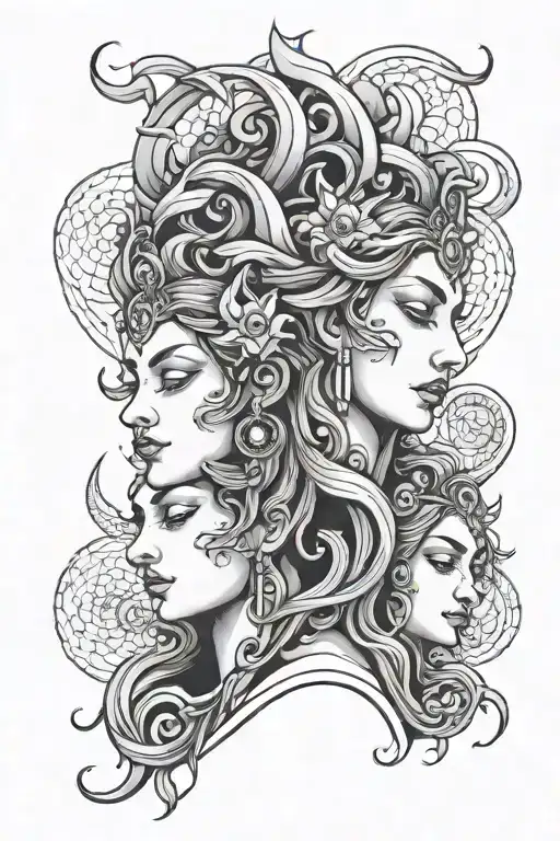 3 faced goddess tattoo design idea