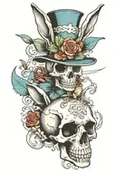 rabit skull alice in wonderland tattoo design idea