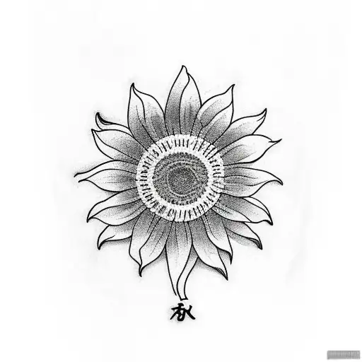 sunflower with the letters H G J E in the stem tattoo design idea