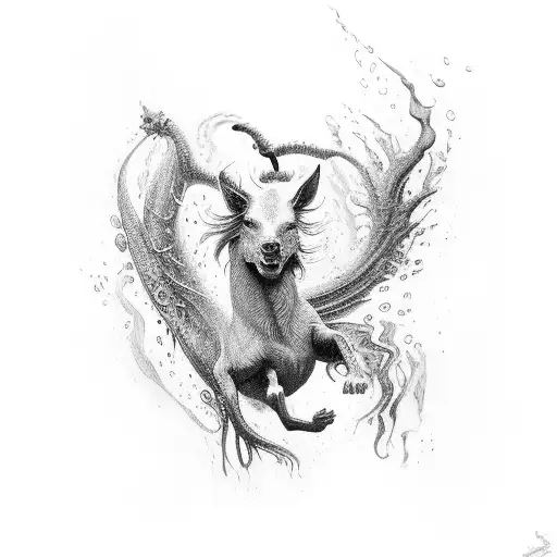 Mythological Kelpie in different hues of green, dripping wet tattoo design idea