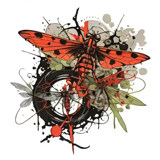 grasshopper and dragonfly with spiral intertwined tattoo design idea