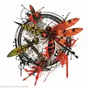 grasshopper and dragonfly with spiral intertwined tattoo design idea