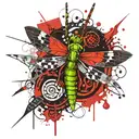 grasshopper and dragonfly with spiral intertwined tattoo design idea