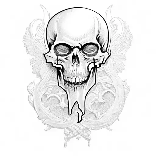 Gothic structure, with Greek sculpture, with scull tattoo design idea