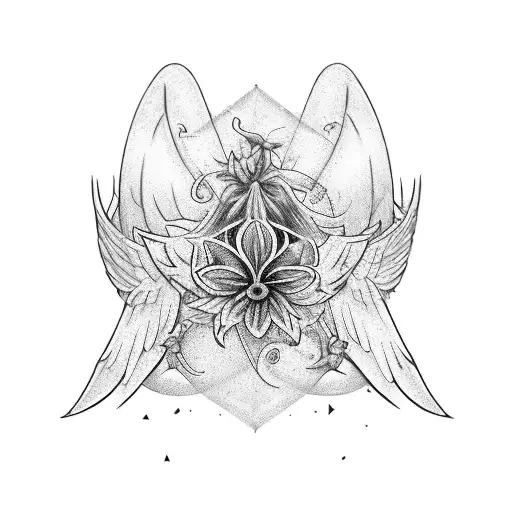 lily of the valies with an hour glass with angle wings and with the name Isla tattoo design idea