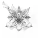 lily of the valies, an hour glass, angle wings with the name Isla tattoo design idea