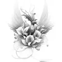 lily of the valies, an hour glass, angle wings with the name Isla tattoo design idea