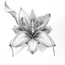 lily of the valies with an hour glass with angle wings and with the name Isla tattoo design idea