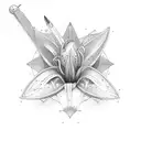 lily of the valies with an hour glass with angle wings and with the name Isla tattoo design idea