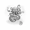 A black-grey tattoo of a vintage film camera with an octopus tentacle coming out of the lens tattoo design idea