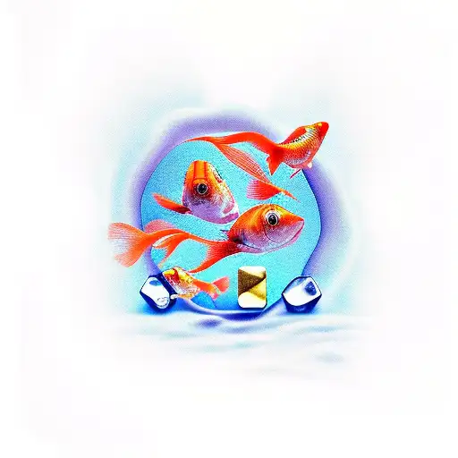 goldfish, number 7, dice tattoo design idea