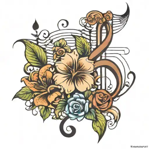 music k j flower cursive beach tattoo design idea