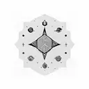 A minimalist tattoo of the logos of BTS, Oneus, Ateez, and Tomorrow X Together, showcasing the client's love for Kpop tattoo design idea