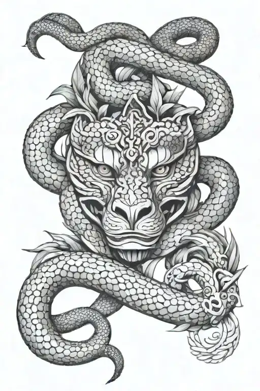 snake head realistic surrounded mandala design incorporating elements tattoo design idea