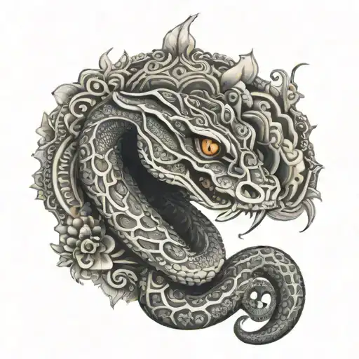 snake head surrounded by mandala design incorporating tattoo design idea