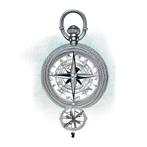 a map, with a compass, a pocket watch, a rope tattoo design idea