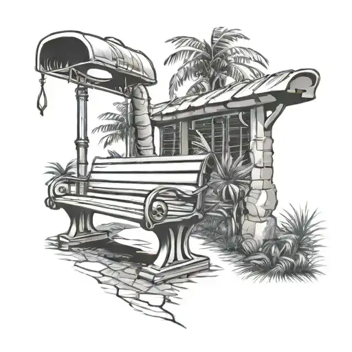jurassic park bench with lamppost tattoo design idea