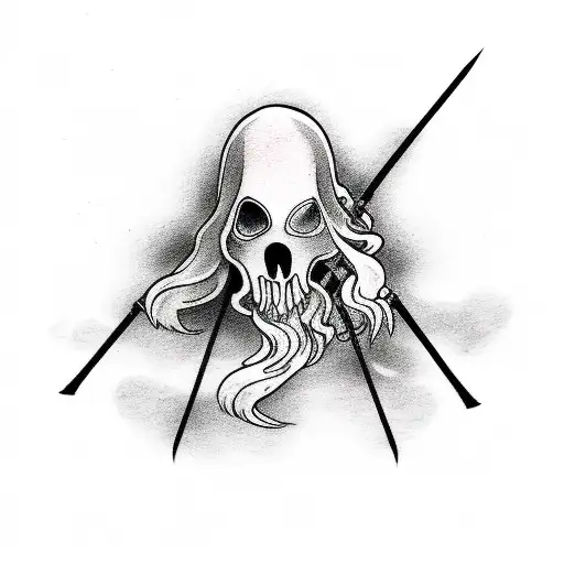 matching ghost tattoos one holding a scythe the other holding a katana tattoo design idea