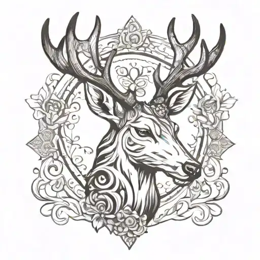 black and white deer head for   tattoo design idea