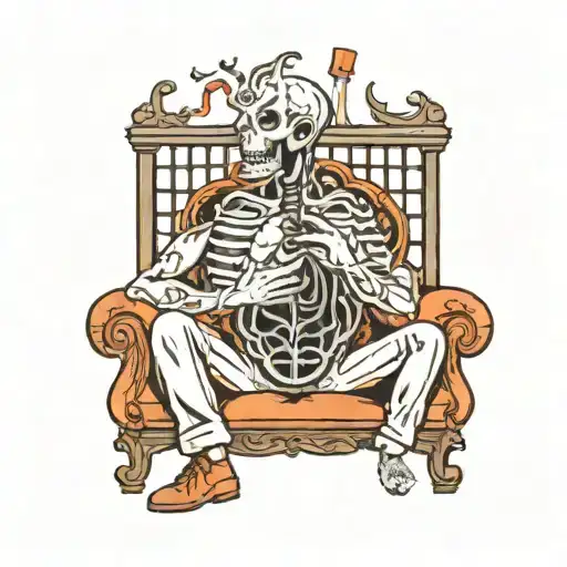 A heart in a cage, a proud brain with pants on the couch smoking tattoo design idea