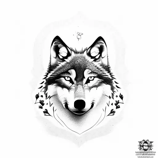 wolf, flor de loto, escrtito de take the risk or lose the opportunity tattoo design idea