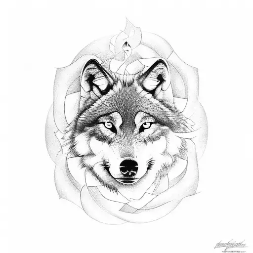 wolf, flor de loto, escrtito de take the risk or lose the opportunity tattoo design idea