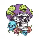 black, purple, green and blue skull and mushroom tattoo  tattoo design idea