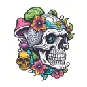 black, purple, green and blue skull and mushroom tattoo  tattoo design idea