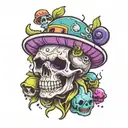 black, purple, green and blue skull and mushroom tattoo  tattoo design idea
