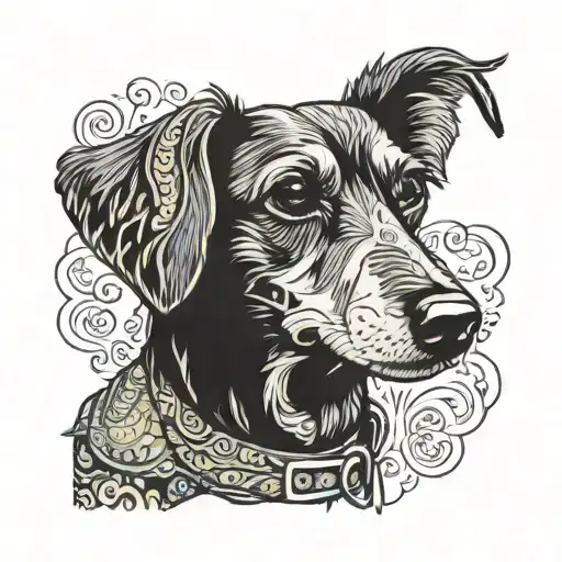  wire-haired dachshund wearing 80s tattoo design idea