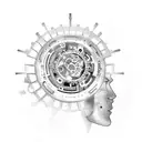 A brain with gears and cogs symbolizing the complexity of the mind tattoo design idea