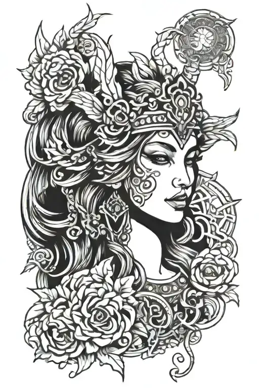 freya goddess face beautiful  tattoo design idea
