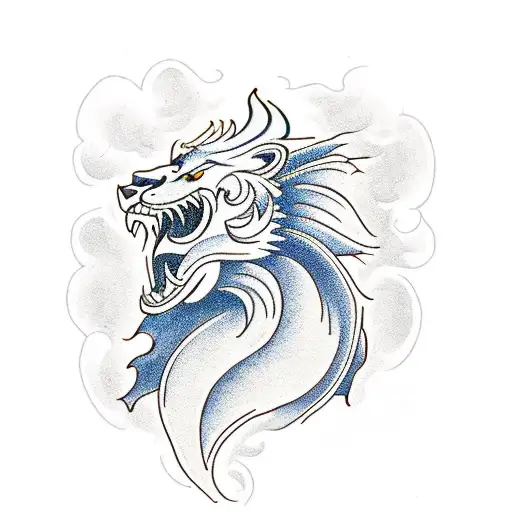 American traditional lion dragon and an object tattoo design idea