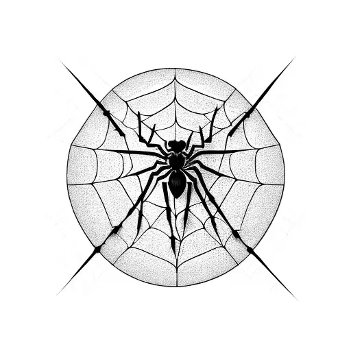 A blackwork tattoo of a guitar with a spider web design inspired by Spiderman tattoo design idea