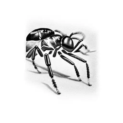 A black-grey tattoo of a realistic Paul Reed Smith guitar neck and headstock with a subtle black widow spider crawling on it tattoo design idea