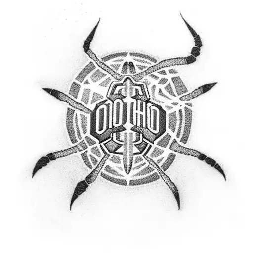 A dotwork tattoo of the Ohio State Buckeyes logo with Spiderman swinging in the background tattoo design idea