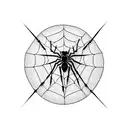 A blackwork tattoo of a guitar with a spider web design inspired by Spiderman tattoo design idea