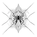 A blackwork tattoo of a guitar with a spider web design inspired by Spiderman tattoo design idea