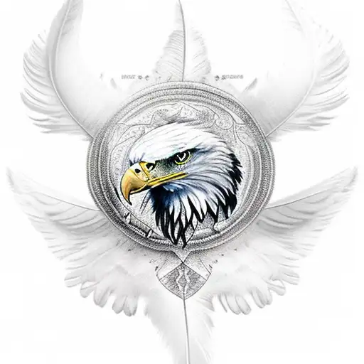 eagle and a wolf with feathers tattoo design idea