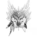 eagle, wolf, feathers tattoo design idea